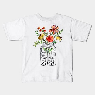 Womens Happiness Is Being A Gigi Shirt - Flower Art - Grandma Tee T-Shirt For Women Kids T-Shirt